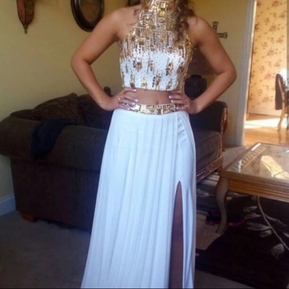 Beautiful Two piece white gold prom dress